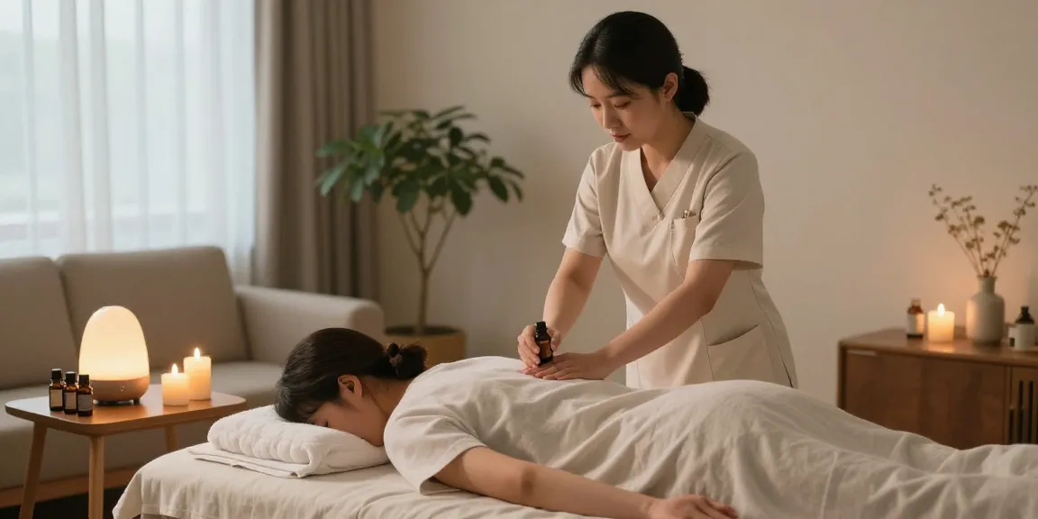 Engaging 용인출장안마 service in a cozy home setting with a professional massage therapist creating a calming atmosphere