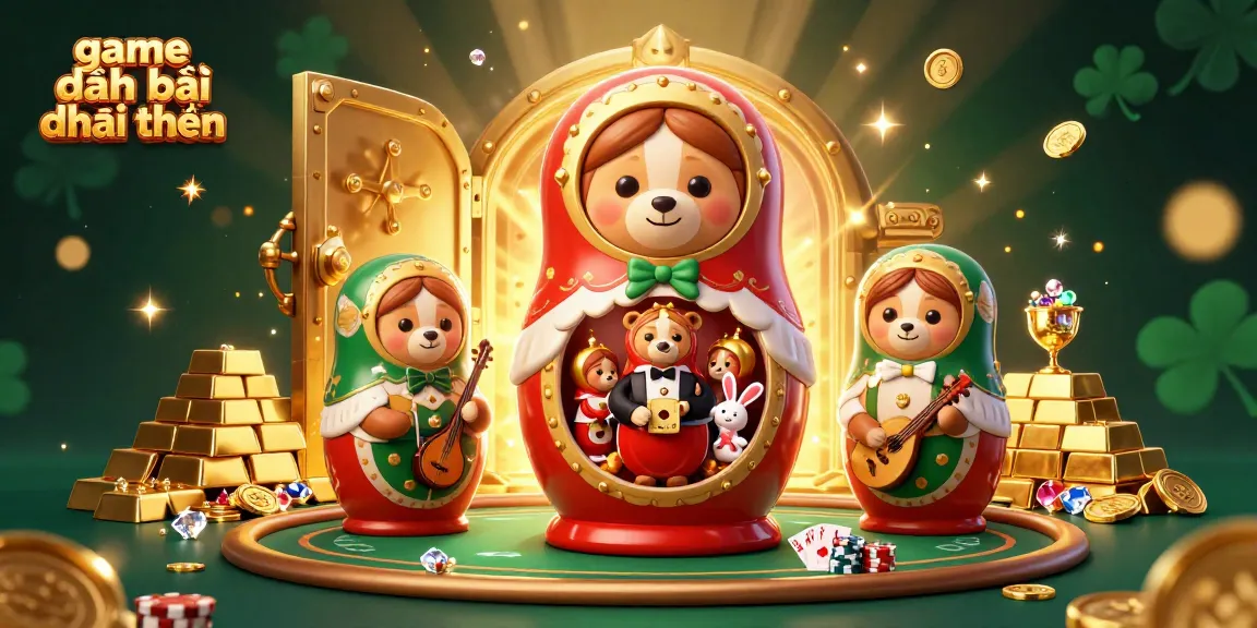 Play game đánh bài đổi thưởng with a vibrant 3D scene of bears and poker elements.