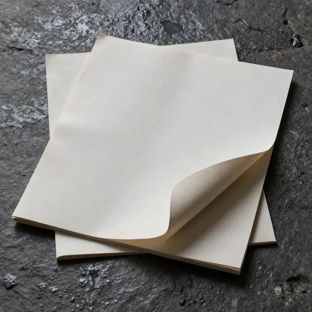 Pale paper-wrapped report folio on wet stone with two clipped sheets.
