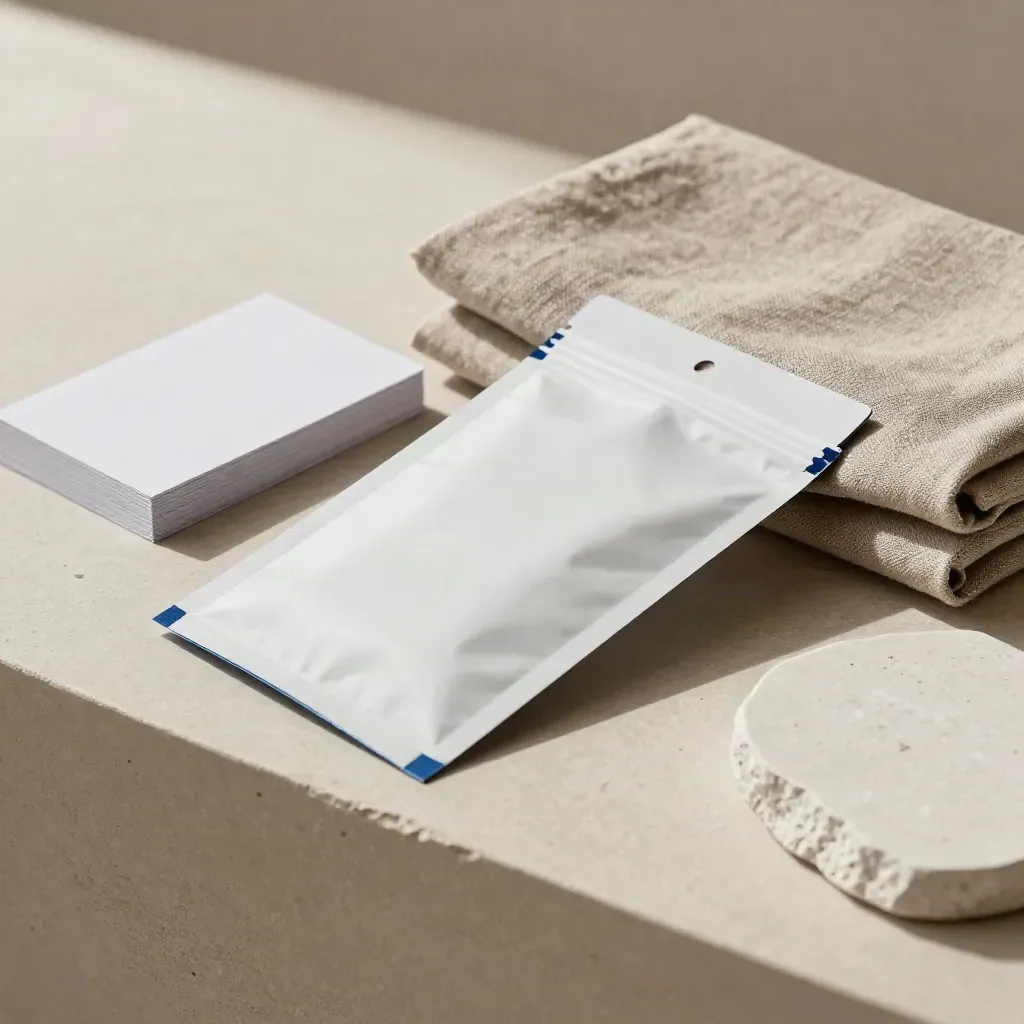 Launch research packet with sample cards and linen wrap on warm plaster in soft daylight.