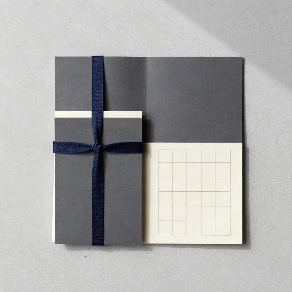 Overhead flatlay of a coaching bundle on concrete with navy accent and cream paper