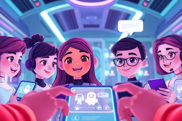 Engaging chat interface of crush on ai featuring animated AI characters in a modern tech environment.