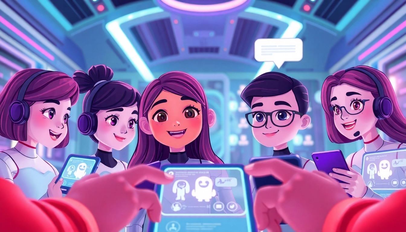 Engaging chat interface of crush on ai featuring animated AI characters in a modern tech environment.