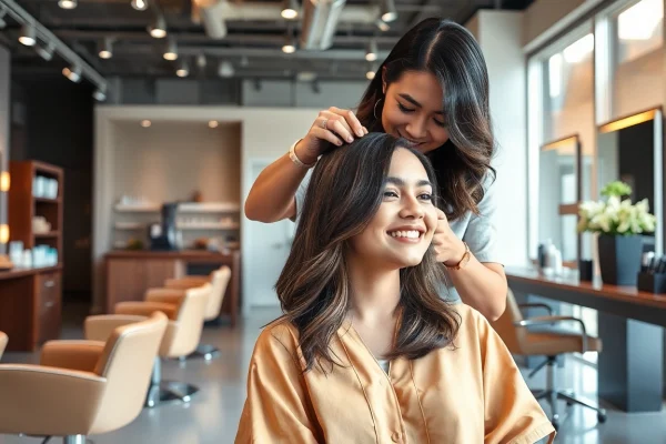 Stylish perm san diego at Omnia Salon with expert stylist and happy client.