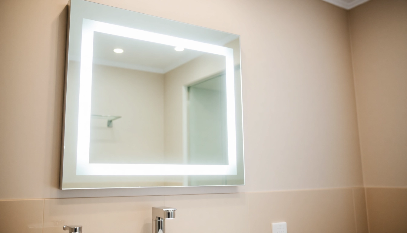 Enhance your bathroom with a stunning mirror and LED lights that create ambient elegance.