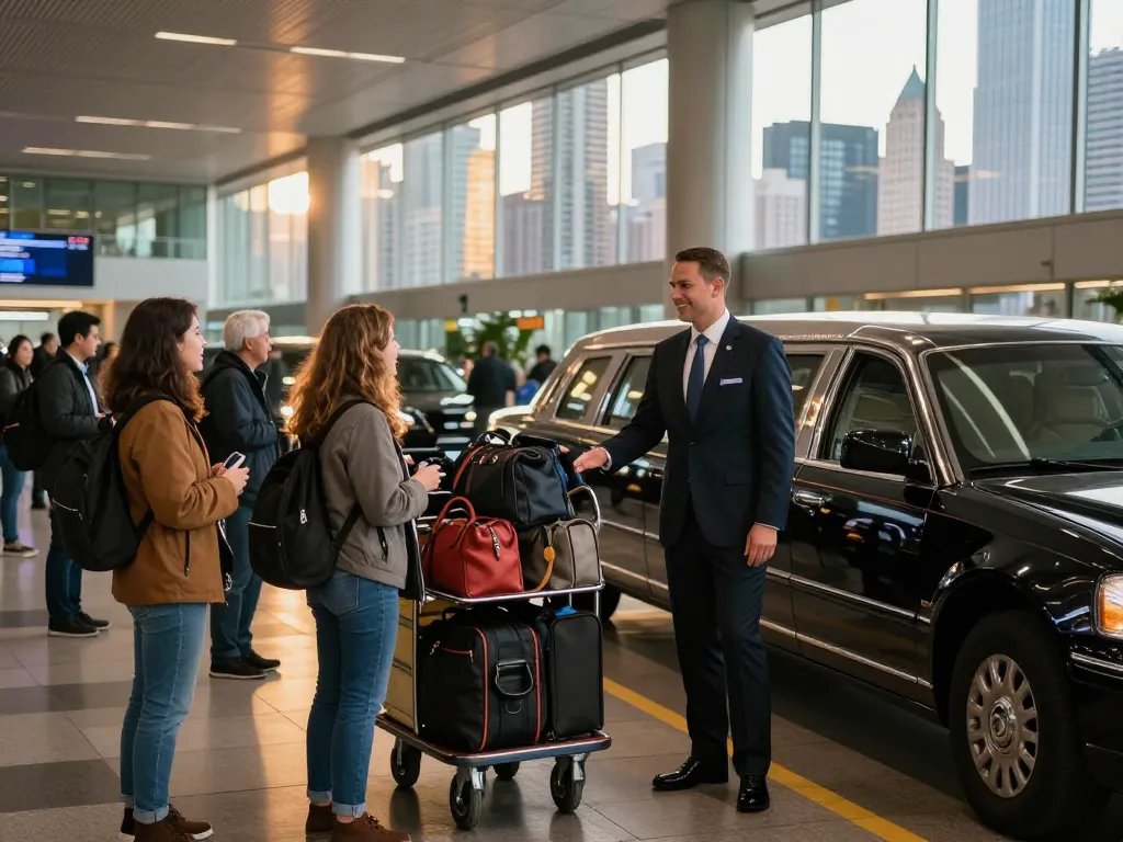 Bolingbrook limo service with a professional chauffeur greeting clients at Chicago airport, showcasing luxury and comfort.