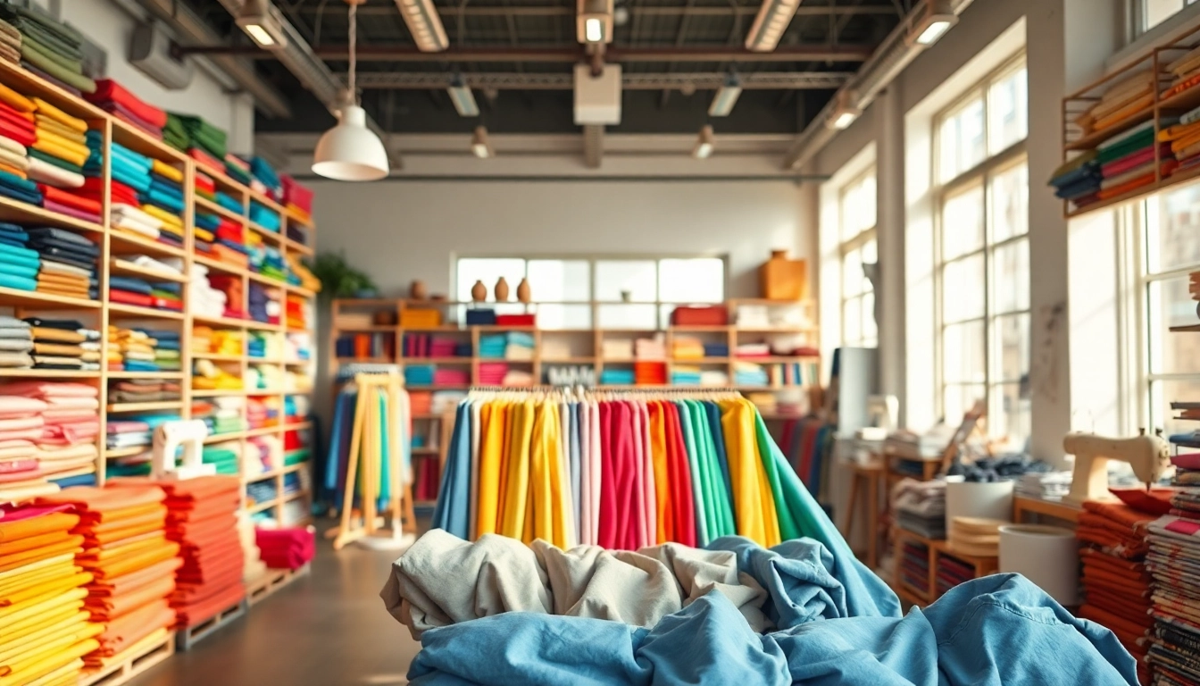Bekijk stoffen winkel online met kleurrijke stoffen en aantrekkelijke opstellingen