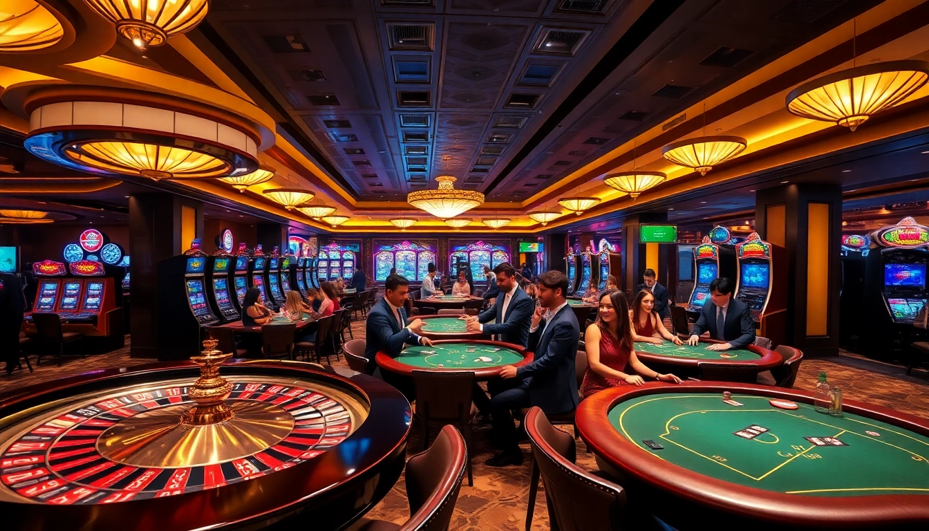 Experience thrilling games at pg88 casino with elegant tables and vibrant slot machines.