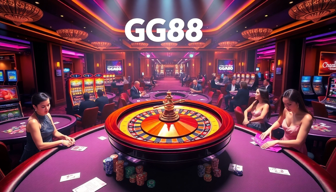 Gamble at gg88.com with vibrant casino life featuring poker tables and roulette.