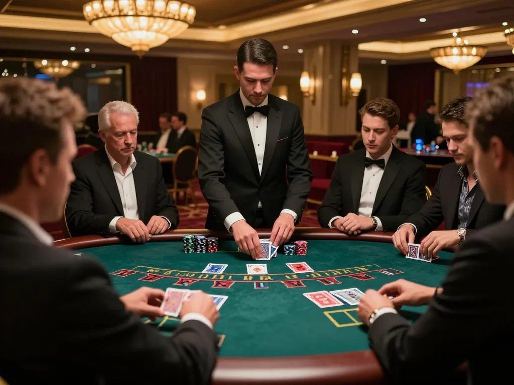 sunwingo players engaged in intense blackjack gameplay at an upscale casino table