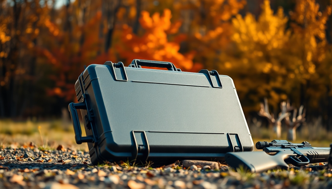 Showcasing pelican gun case for sale with rugged design and outdoor adventure gear in a vibrant setting.