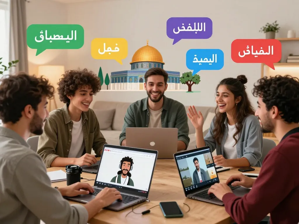 Engaged participants in دردشة فلسطين illustrating vibrant online conversations and cultural connection.
