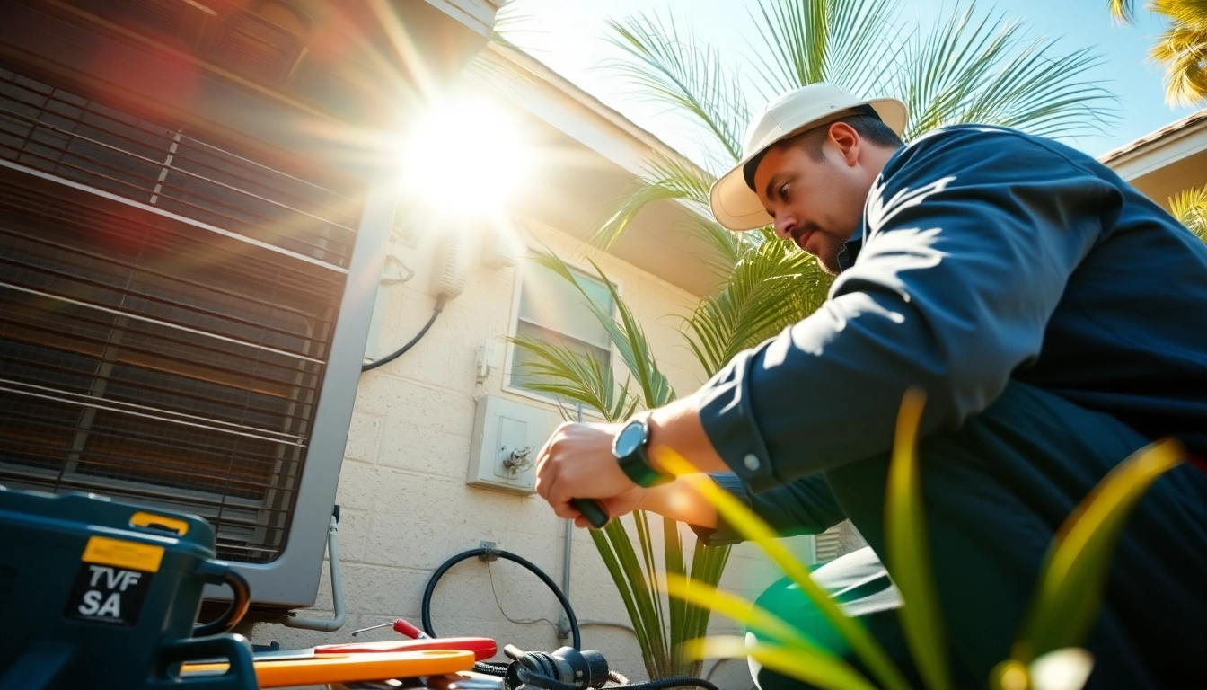 Performing Air Conditioning Repair Tampa efficiently in a sunny residential setting.