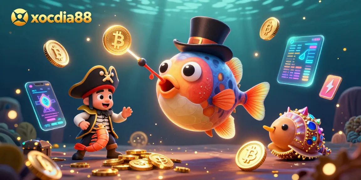 Engage in exciting gameplay at xocdia88 with vibrant characters and cryptocurrency elements in a colorful underwater scene.