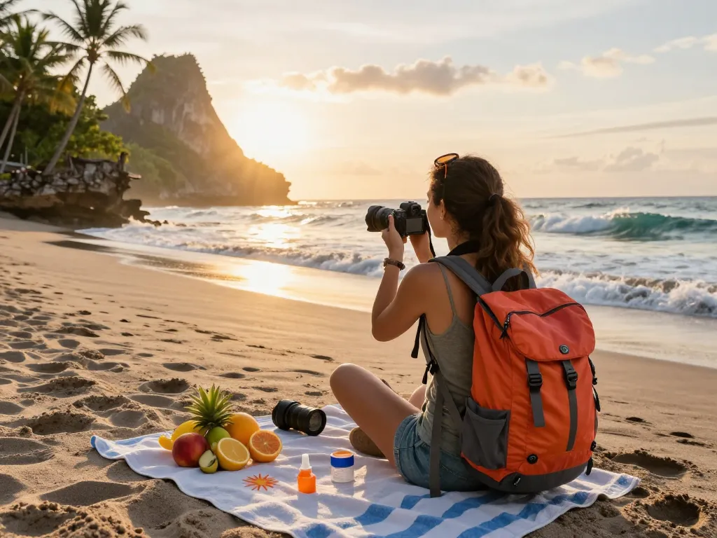Enjoying search bali tour packages on a beautiful Bali beach at sunset.