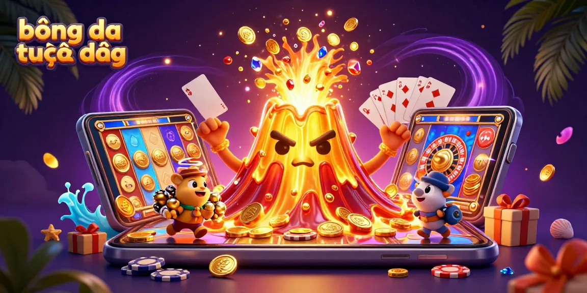 Experience bóng đá trực tiếp with vibrant visuals and dynamic gaming elements in this 3D illustration.
