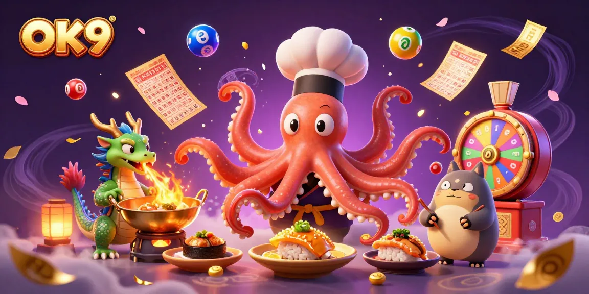 Experience thrilling gameplay at OK9 with our vibrant casino-themed illustration featuring unique characters.