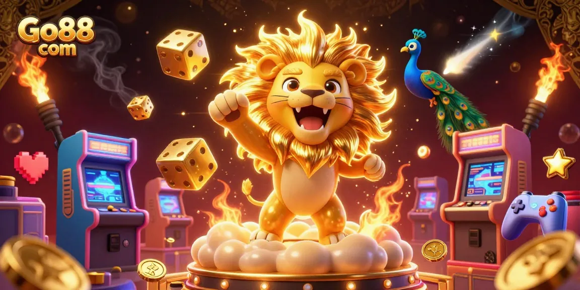 Experience the thrill of Go88 com casino games surrounded by dynamic 3D elements and vibrant gaming visuals.